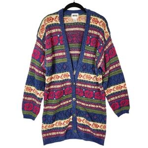 Vtg Leslie Fay Floral Knit Button Front Cardigan Sweater Womens S Cottagecore